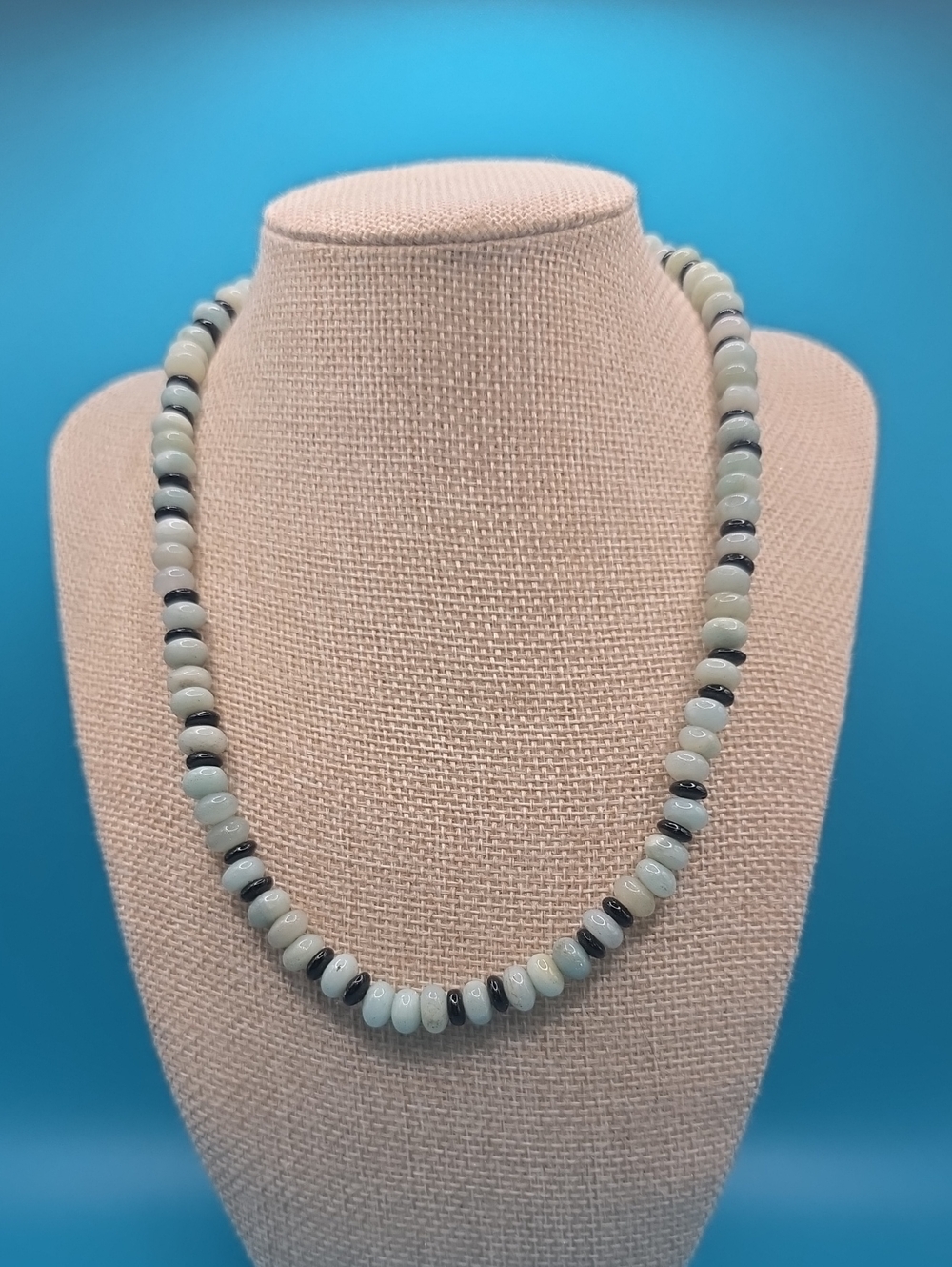 Amazonite and Black Hematite Beaded Necklace - Subtle Pale Green